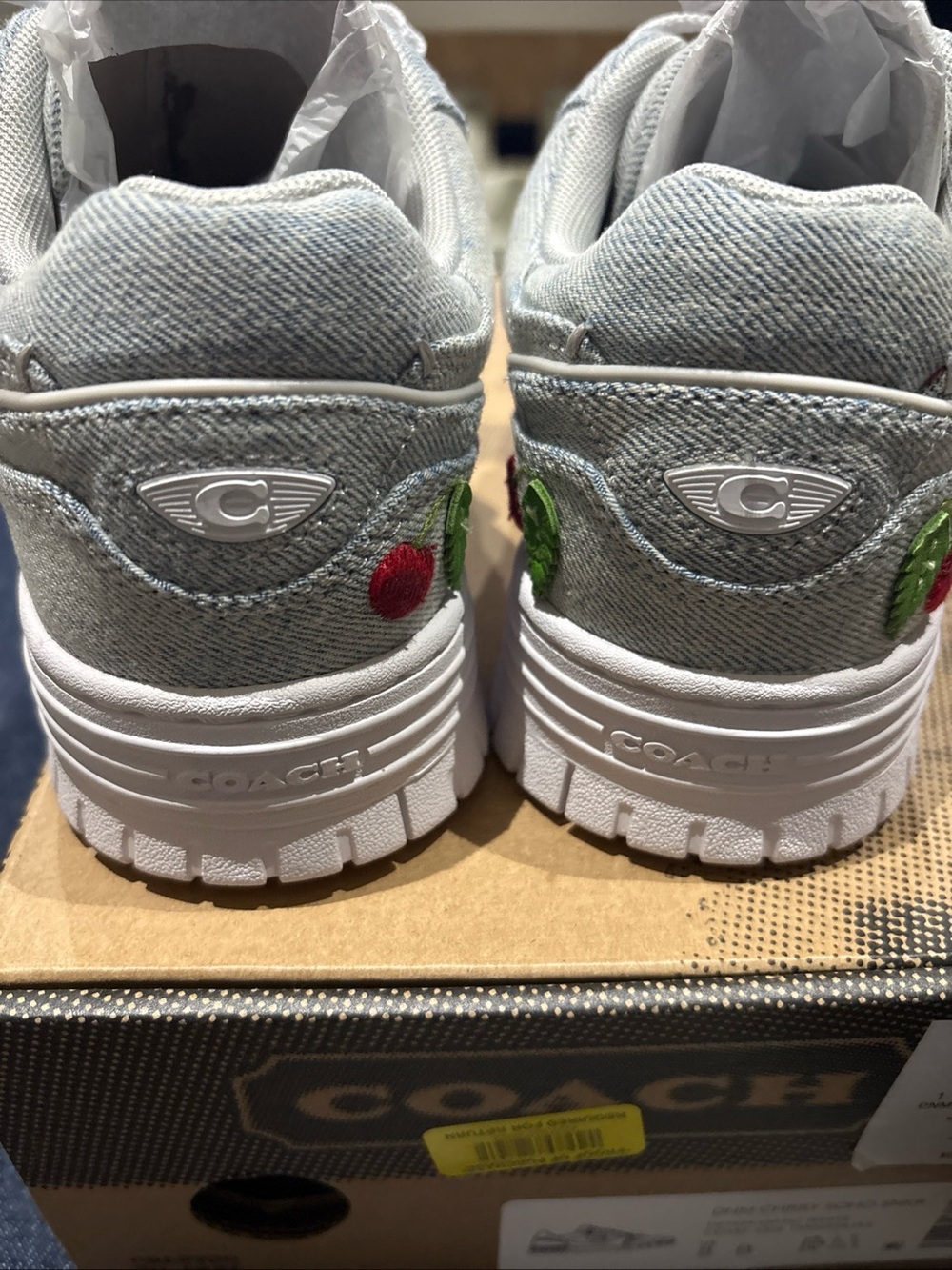 COACH Women's Soho Cherry Charm Ornament Detail Sneakers Denim/Optic White-8 - Picture 8 of 16